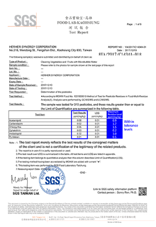 SGS food laboratory pesticide residue test report for MiniBle