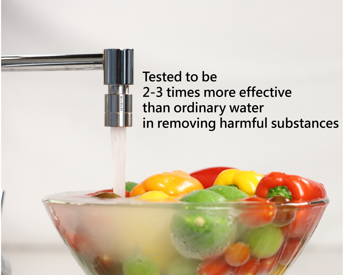 Fresh vegetables being washed with MiniBle microbubble water