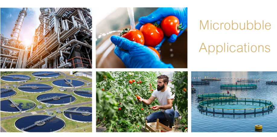 Microbubble applications in industry, food washing, farming, wastewater and aquaculture